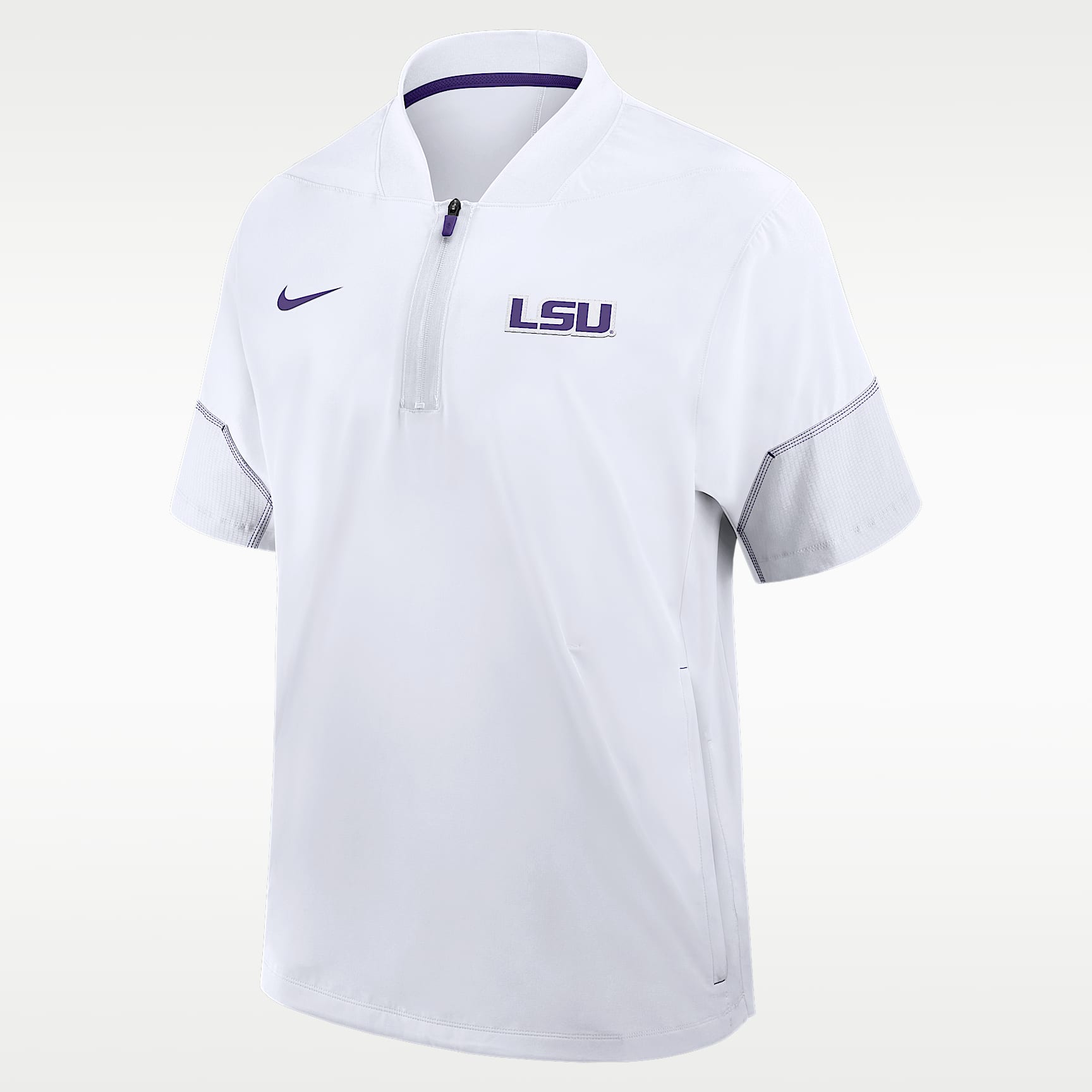 LSU Sideline Coach Men's Nike College 1/2-Zip Short-Sleeve Hooded